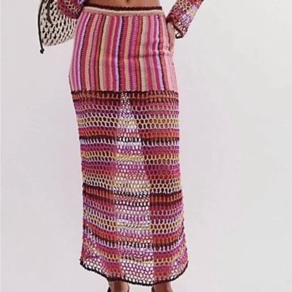 Free People Sunrise Bali Crochet Maxi Skirt Size XL